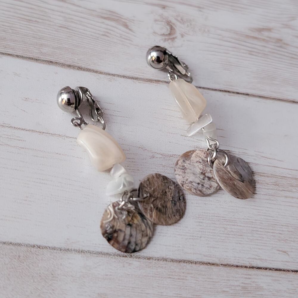 Vintage Clip On Earrings Long Shell? Statement Dangle